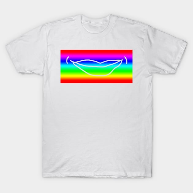 Rainbow Stripes Minimal Mouth T-Shirt by ellenhenryart